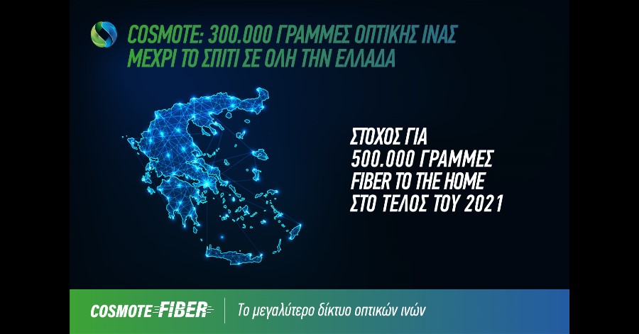 COSMOTE: πέτυχε τον φιλόδοξο στόχο των 300.000 γραμμών Fiber to the Home σε όλη την Ελλάδα.